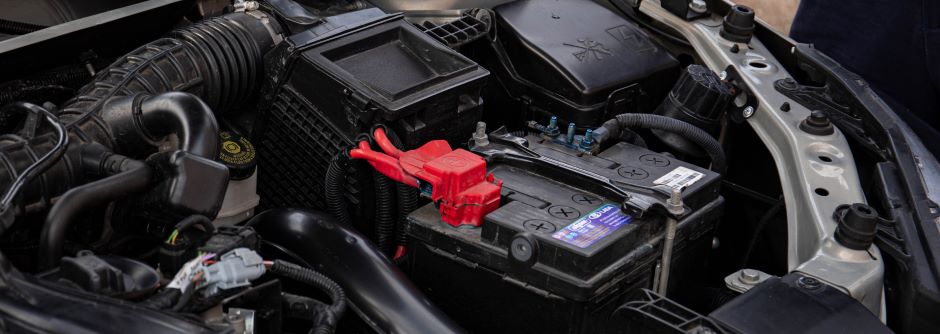 car battery installed in a car